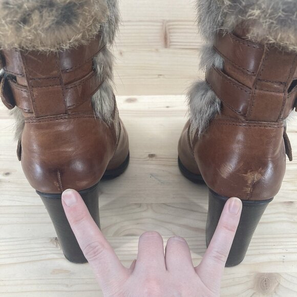 Frye Womens Penny Luxe Ankle Boots Sz 6.5 Penny Lux Moto Short Leather Cognac - Picture 9 of 16